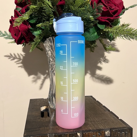 🌈 RAINBOW Water Bottle 25oz Motivational Fitness Jug with Time Markers - Picture 2 of 8